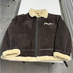 Phat Farm Shearling Bomber Jacket Brown Suede Faux Fur Lined Aviator Coat 5XL